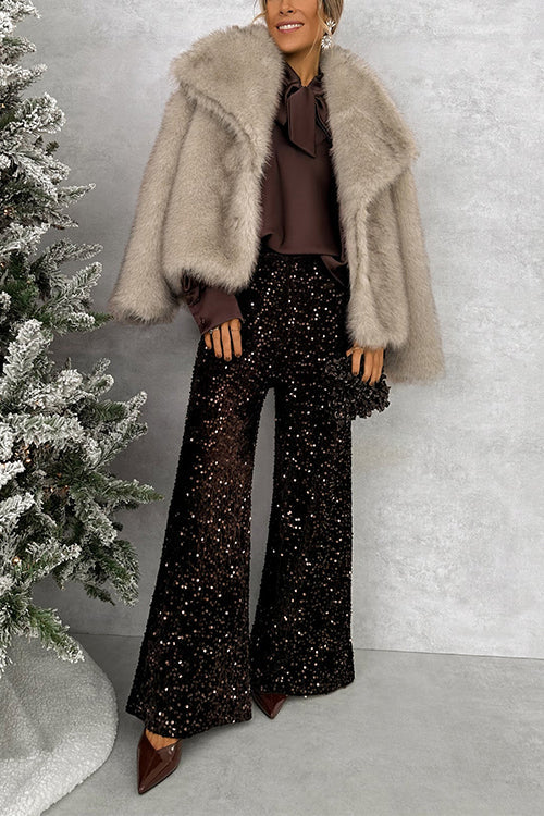 Heididress Collared Open Front Winter Faux Fur Coat