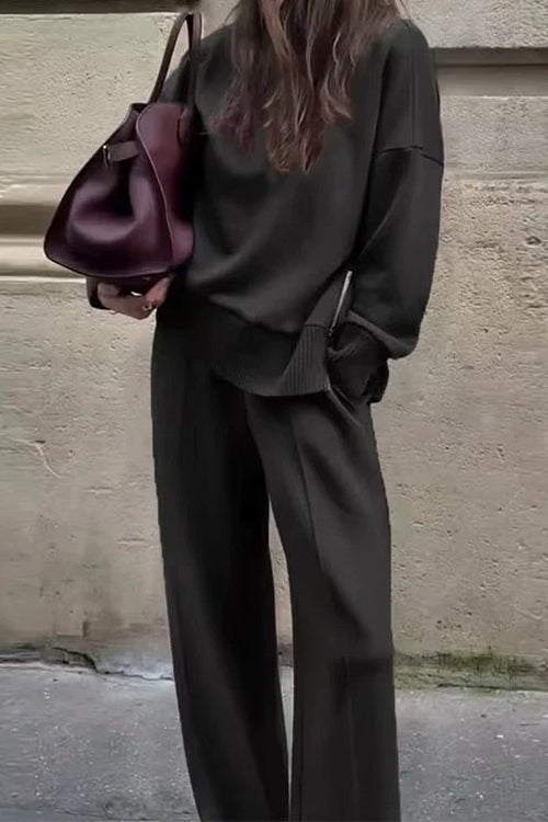 Heididress High Neck Side Zipper Up Sweatshirt and Wide Leg Pants Set