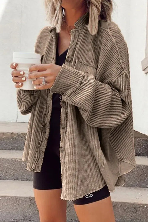 Heididress Lapel Button Down Waffle Corduroy Jacket with Pockets