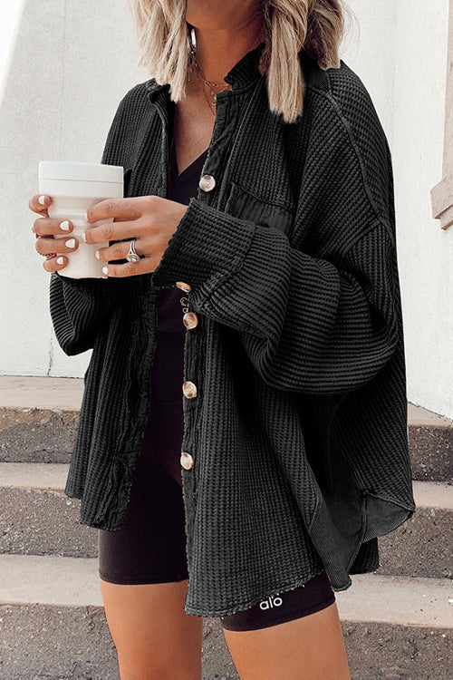 Heididress Lapel Button Down Waffle Corduroy Jacket with Pockets