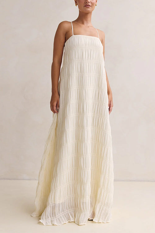 Adjustable Strap Crinkled Loose Fit Maxi Dress