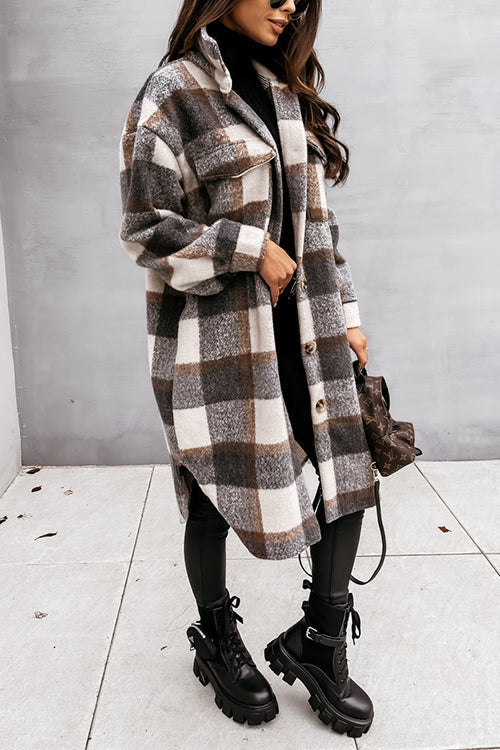 Heididress Long Sleeves Button Up Plaid Casual Shacket Jacket