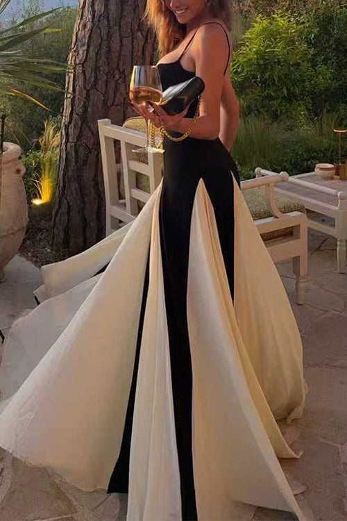 Heididress Spaghetti Strap Low Cut Color Block Swing Maxi Dress