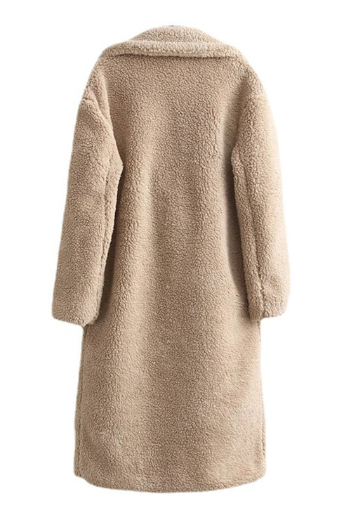 Heididress Notch Lapel Double Breasted Pocketed Fuzzy Fleece Coat