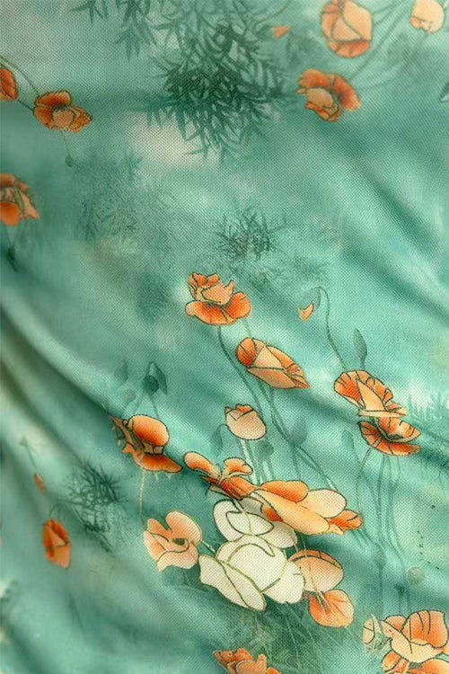 Adjustable Strap Floral Print Mesh Overlay Maxi Dress