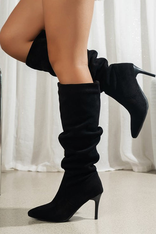 Heididress Faux Suede Pointed Toe Stiletto Heel High Boots