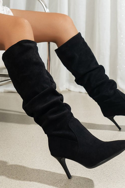 Heididress Faux Suede Pointed Toe Stiletto Heel High Boots
