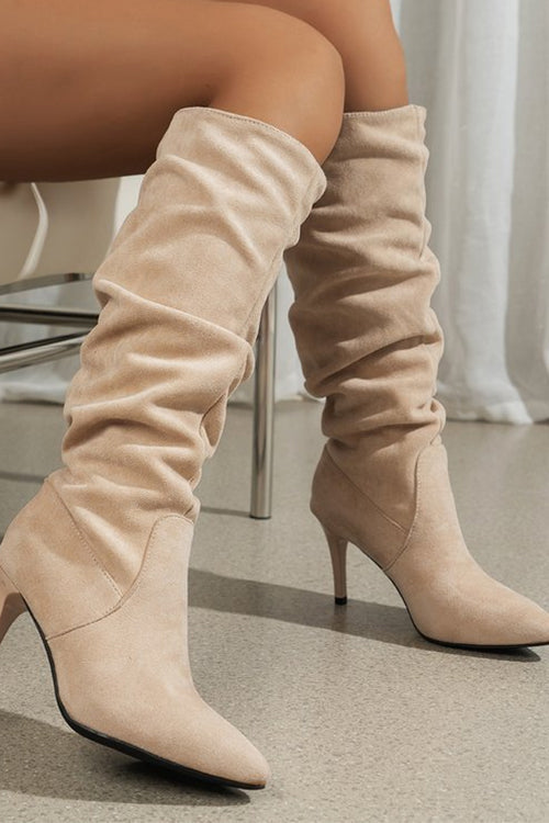Heididress Faux Suede Pointed Toe Stiletto Heel High Boots