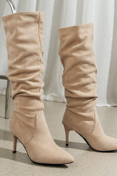 Heididress Faux Suede Pointed Toe Stiletto Heel High Boots